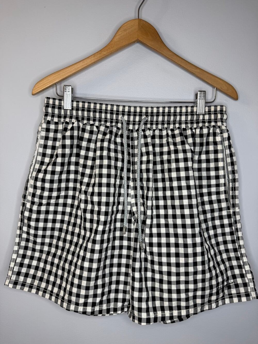 Vilebrequin Men's Black White Check Swim Short 7" Classic Sz XL